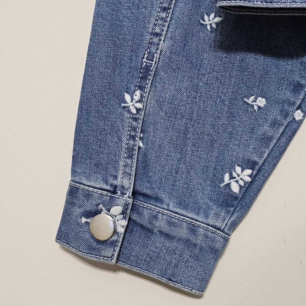 Chelsea&Violet Women's Denim Jacket Large Blue Medium Wash Embroidery Floral 371 - Picture 9 of 15
